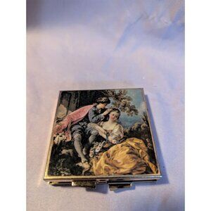 Vintage Square Pill Bar Box With Romantic Victorian Scene Design